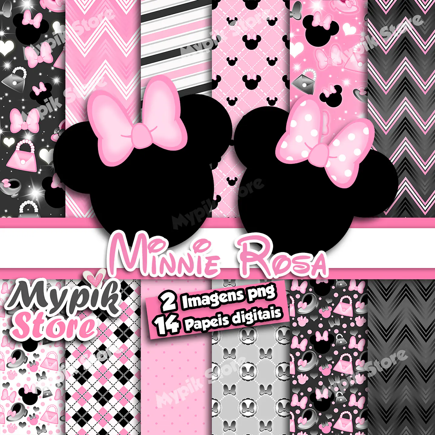 Kit Digital Minnie Rosa Black  1