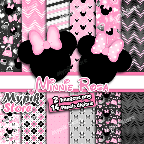 Kit Digital Minnie Rosa Negro