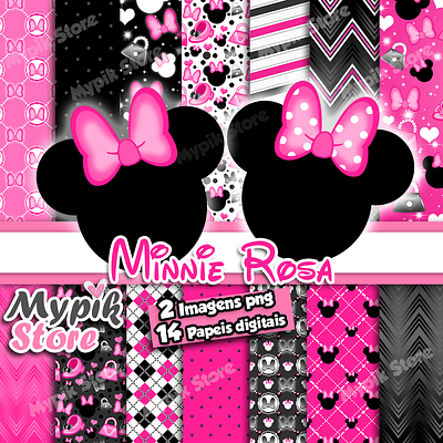 Kit Digital Minnie Mouse Rosa Negro