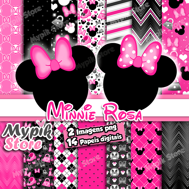 Kit Digital Minnie Mouse Rosa Black