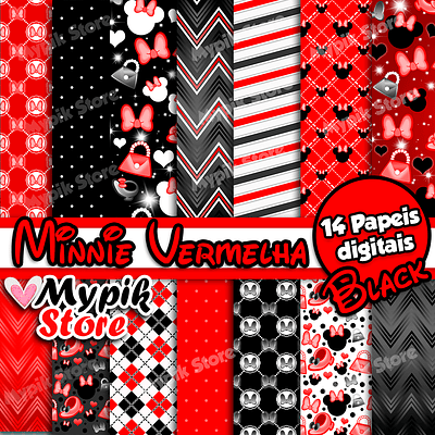 Kit Digital Minnie Mouse Rojo Negro