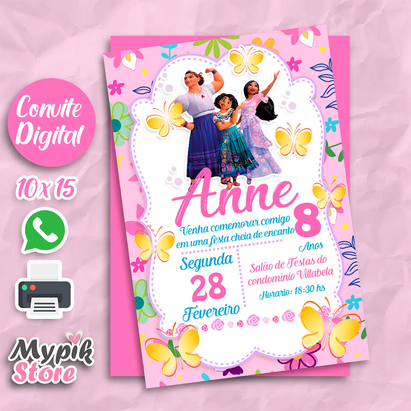 Convite Digital Disney Encanto Rosa 1