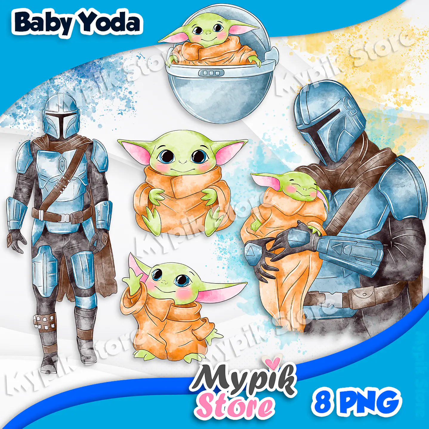 Kit Digital Baby Yoda Aquarela 1