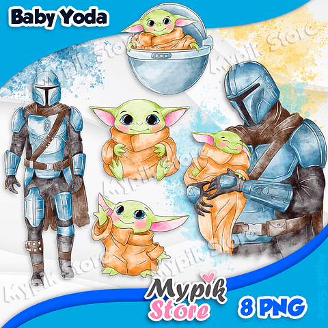 Kit Digital Baby Yoda Aquarela