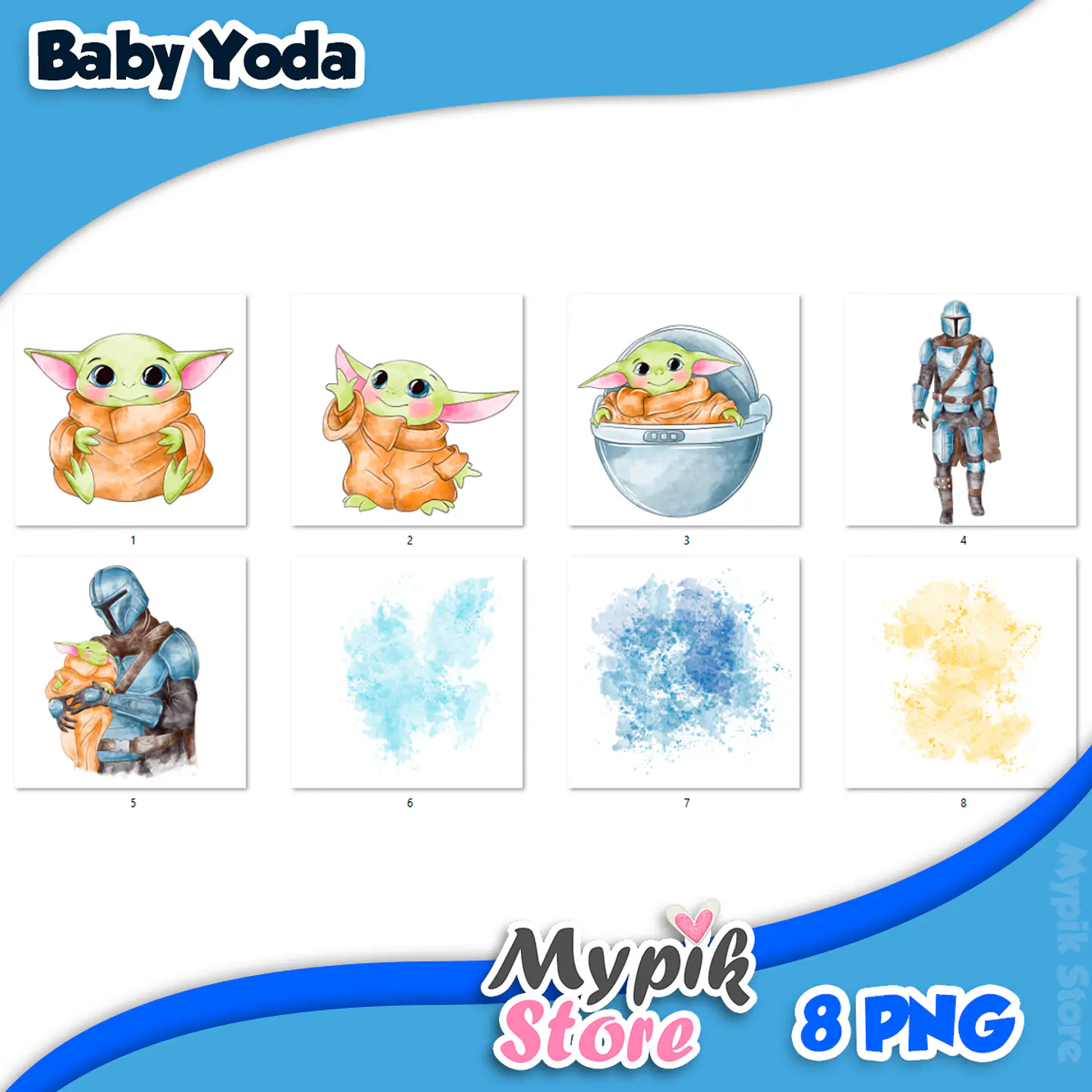 Kit Digital Baby Yoda Aquarela 2