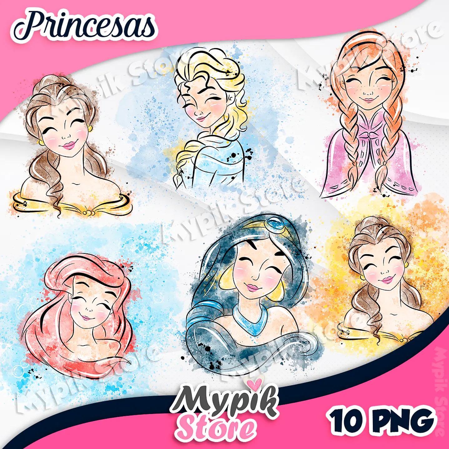 Kit Digital Princesas Acuarela 1
