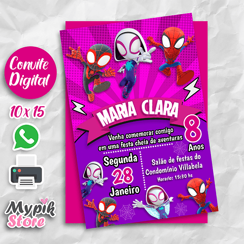 Convite Digital Spidey e Seus Amigos Rosa