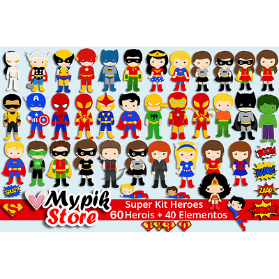 Super Kit Digital Super Heróis Marvel & DC - Scrapbook 