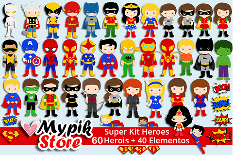 Kit Super Digital Super Heroes Marvel &amp; DC - Scrapbook