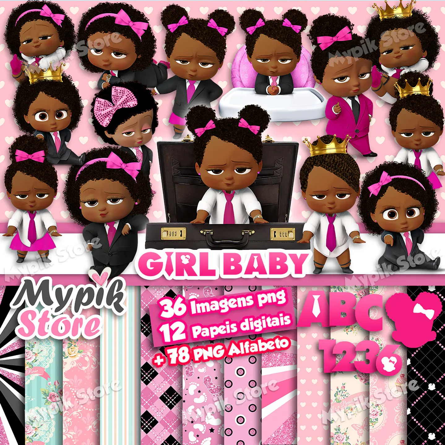 Kit Digital a Poderosa Chefinha Afro Rosa + Alfabeto 1