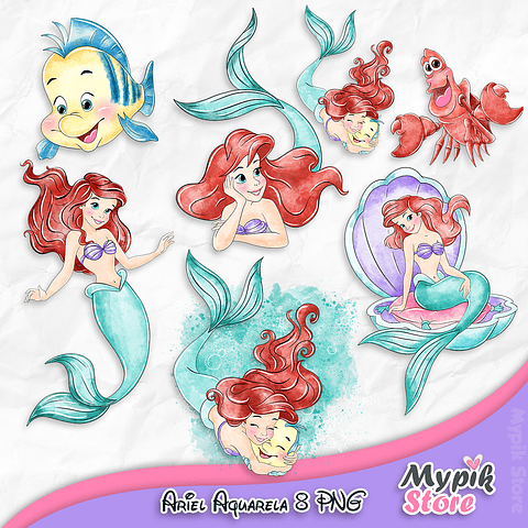 Kit Digital La Sirenita Ariel Acuarela