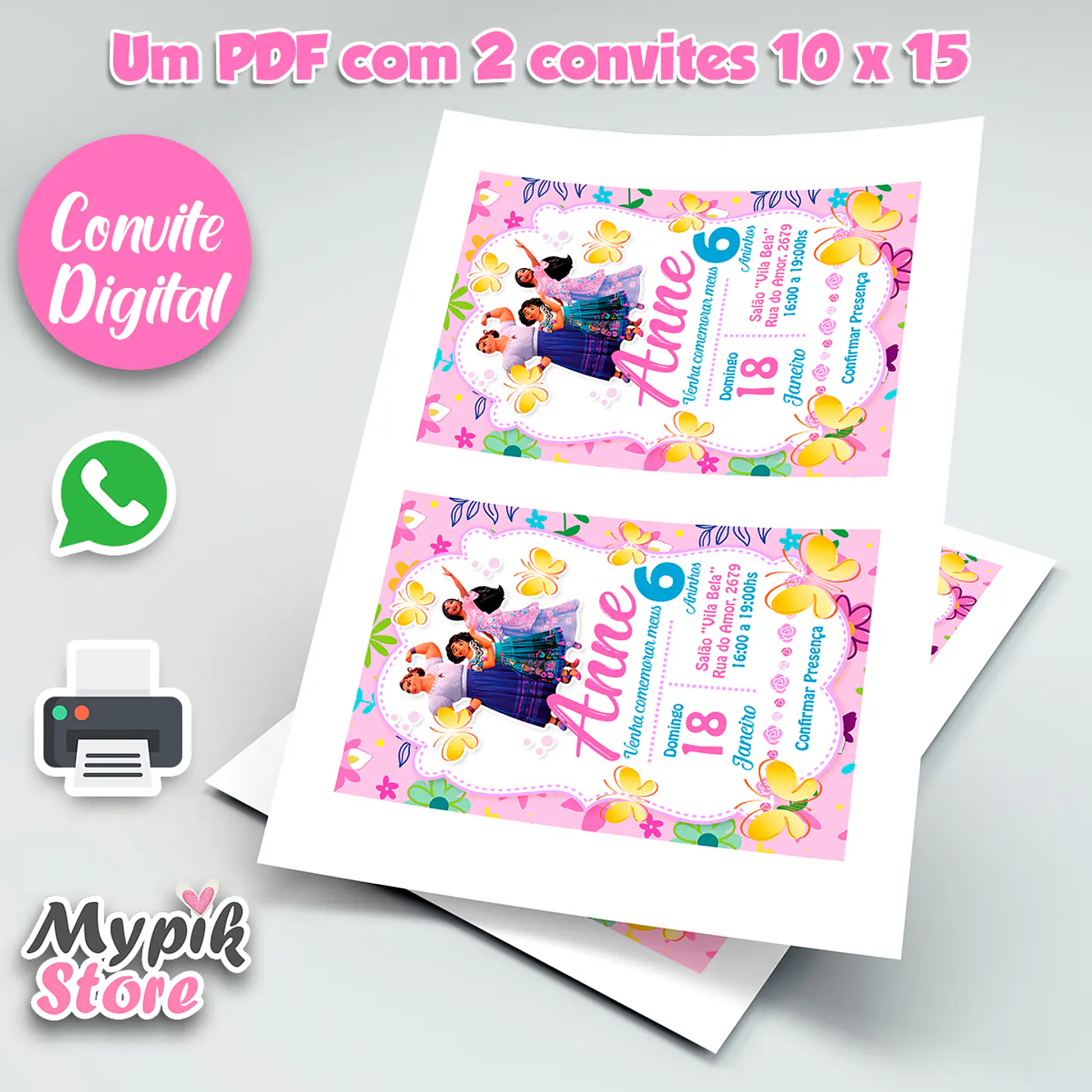 Convite Digital Disney Encanto Floral Azul - 2 4