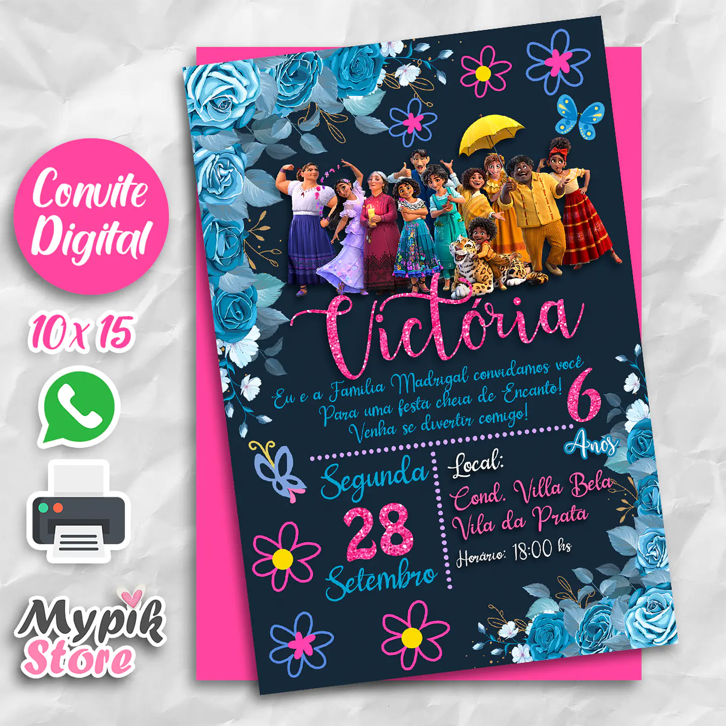 Convite Digital Disney Encanto Floral Azul - 2 1
