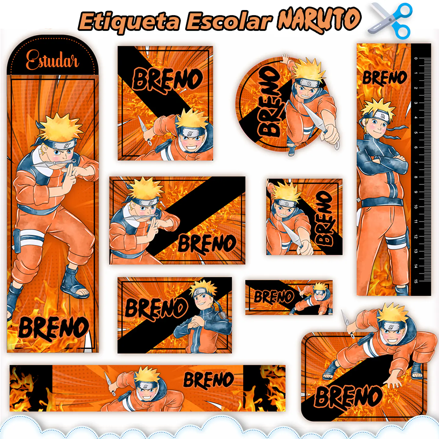 Arquivo de Corte Digital Etiqueta Escolar Naruto 1