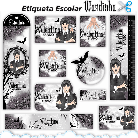 Arquivo de Corte Etiqueta Escolar Wandinha