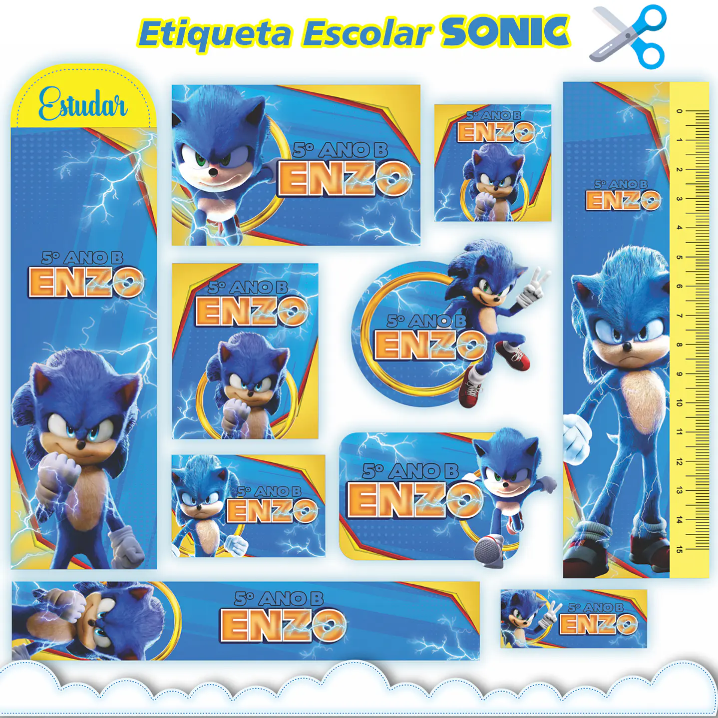  Arquivo de Corte Etiqueta Escolar Sonic 1