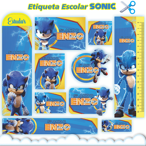  Arquivo de Corte Etiqueta Escolar Sonic