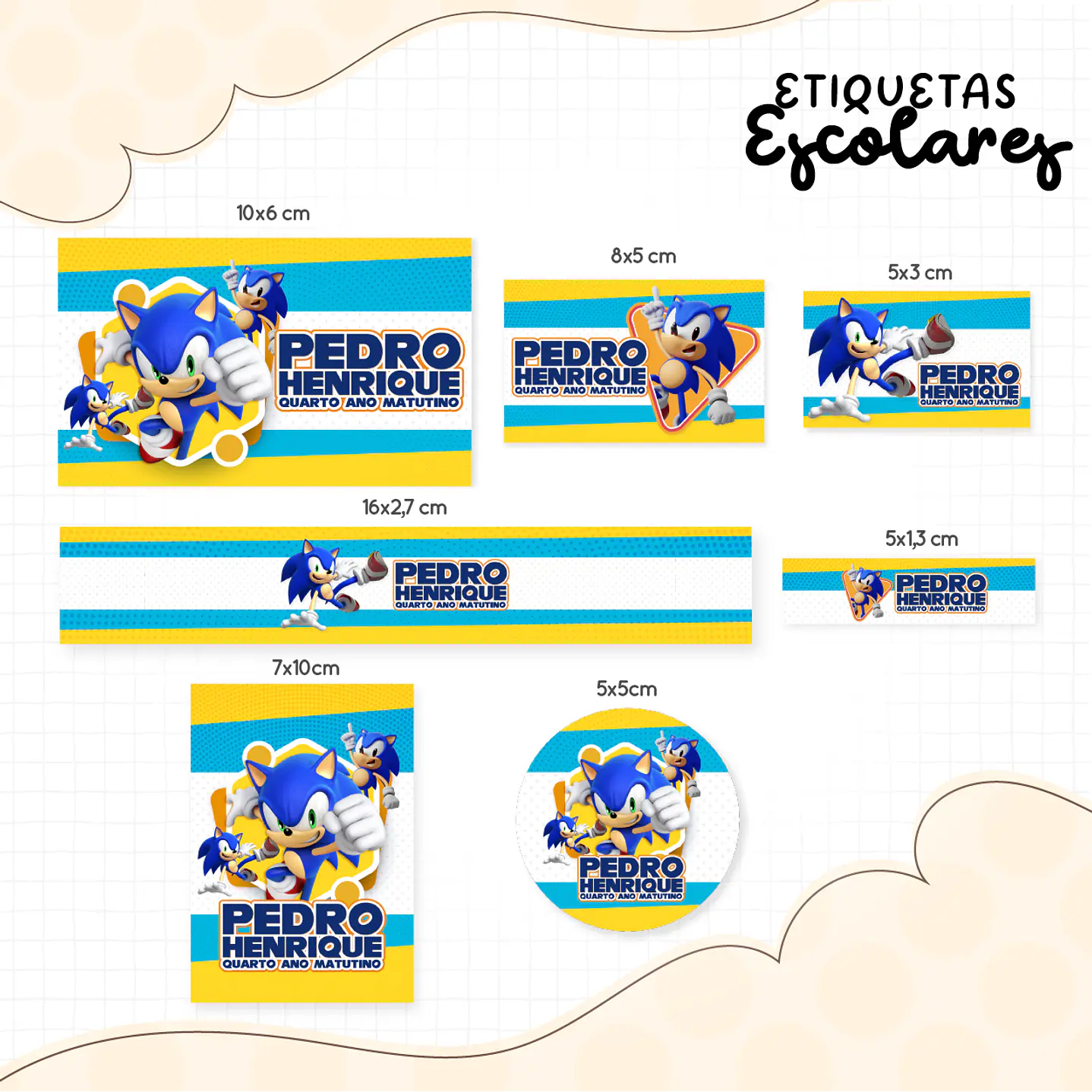 Arquivo de Corte Etiqueta Escolar Sonic  1