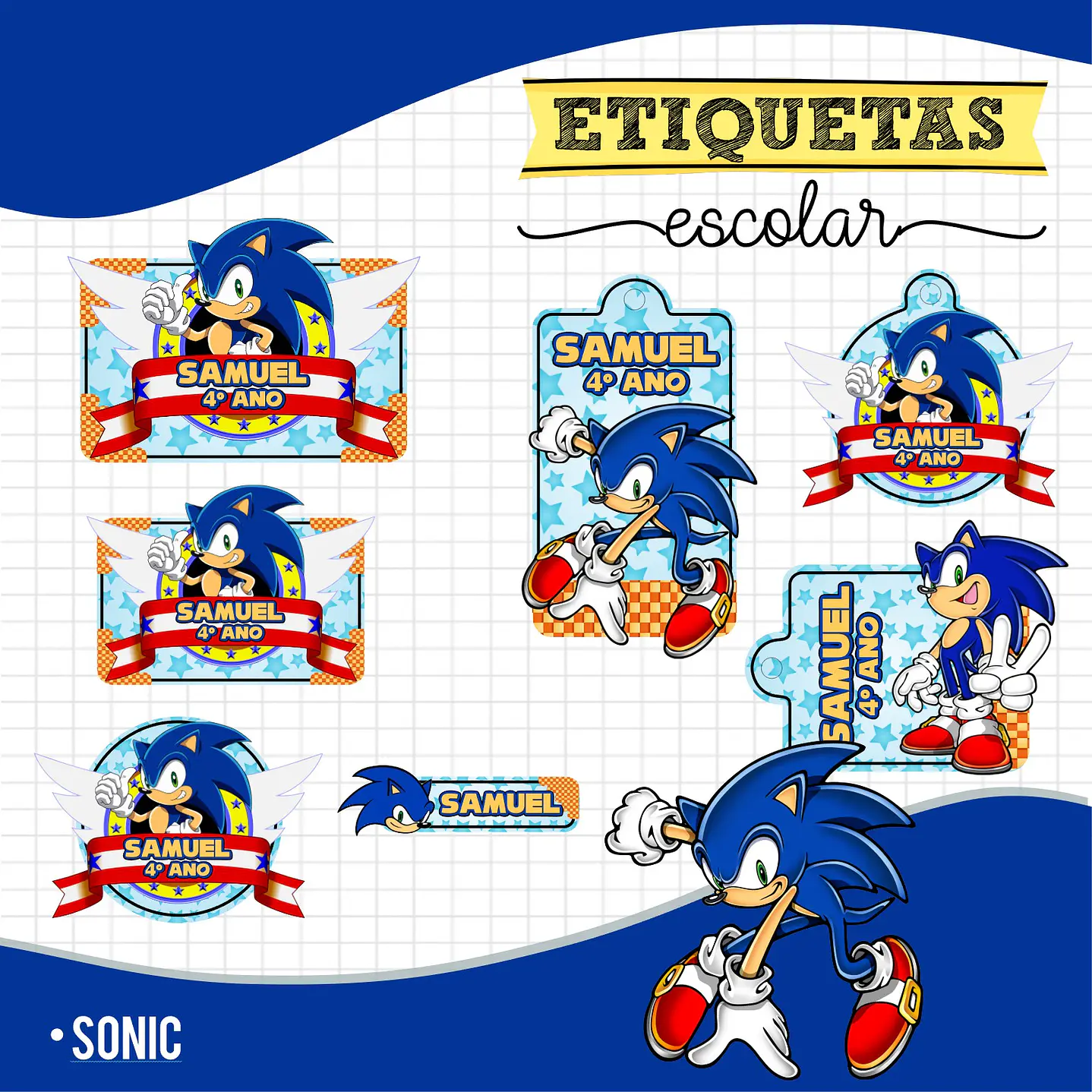 Arquivo de Corte Etiqueta Escolar Sonic 1