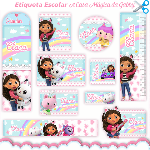 Arquivo de Corte Etiqueta Escolar a Casa Mágica da Gabby