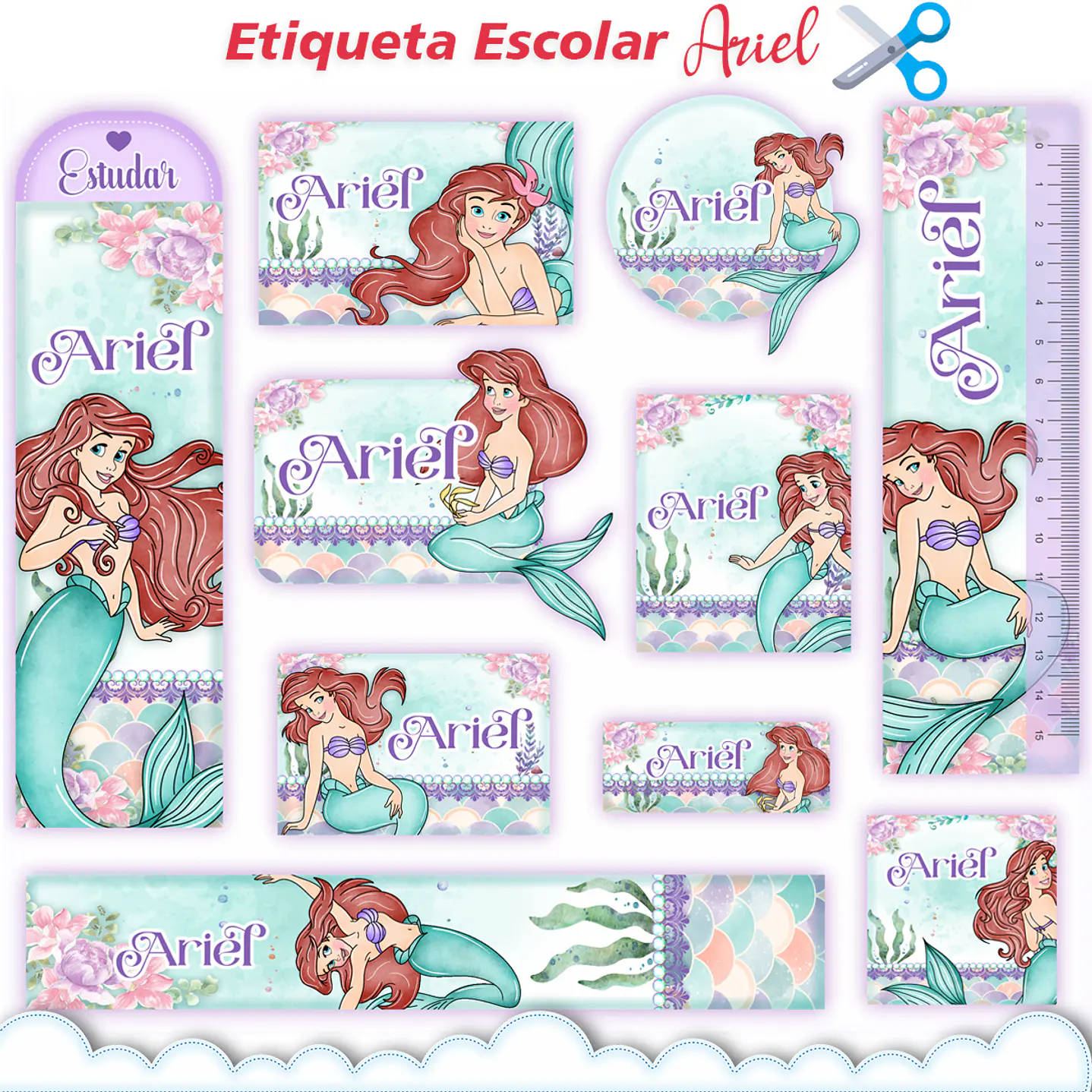 Arquivo de Corte Etiqueta Escolar Ariel 1
