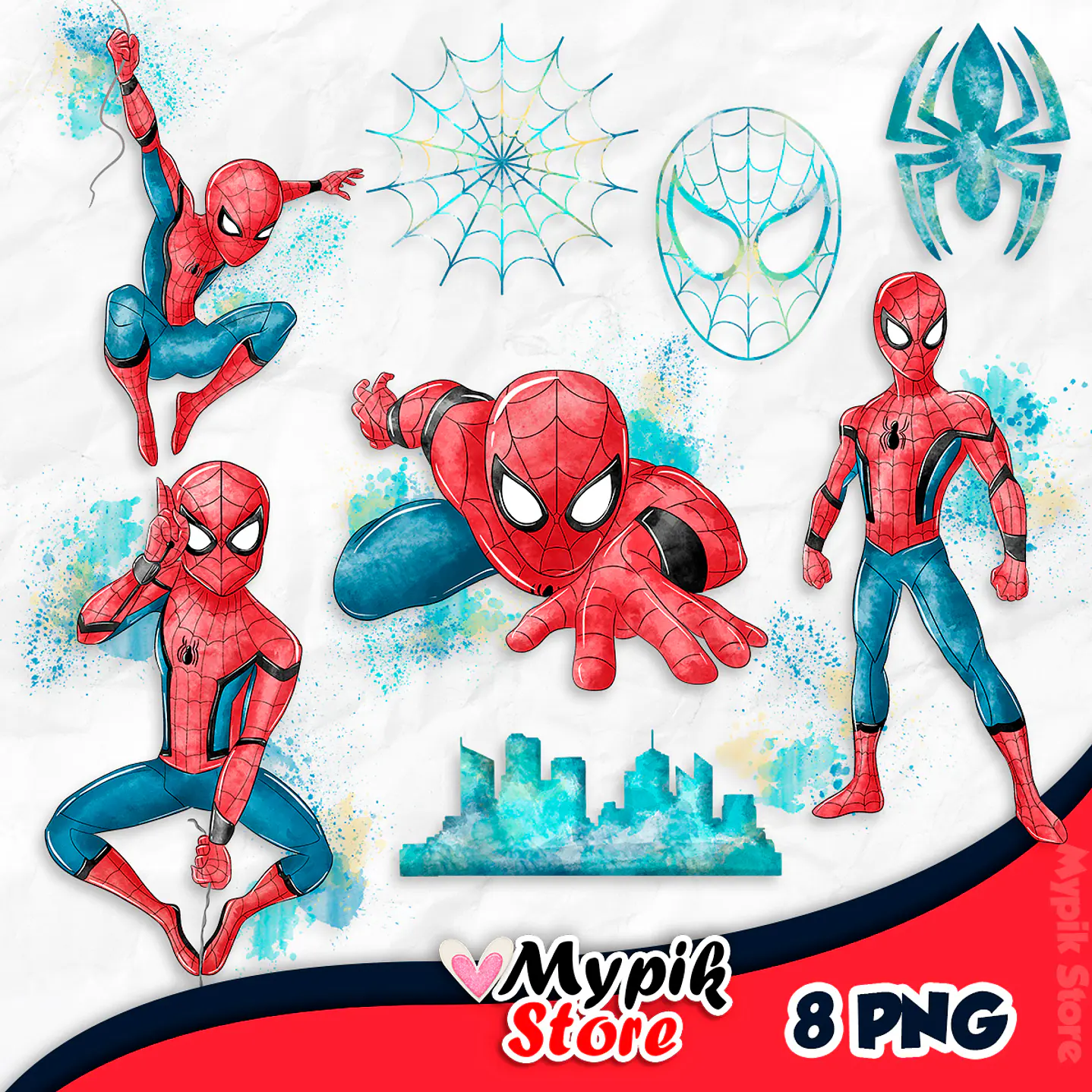 Kit Digital Homem Aranha Aquarela Imagens PNG 1