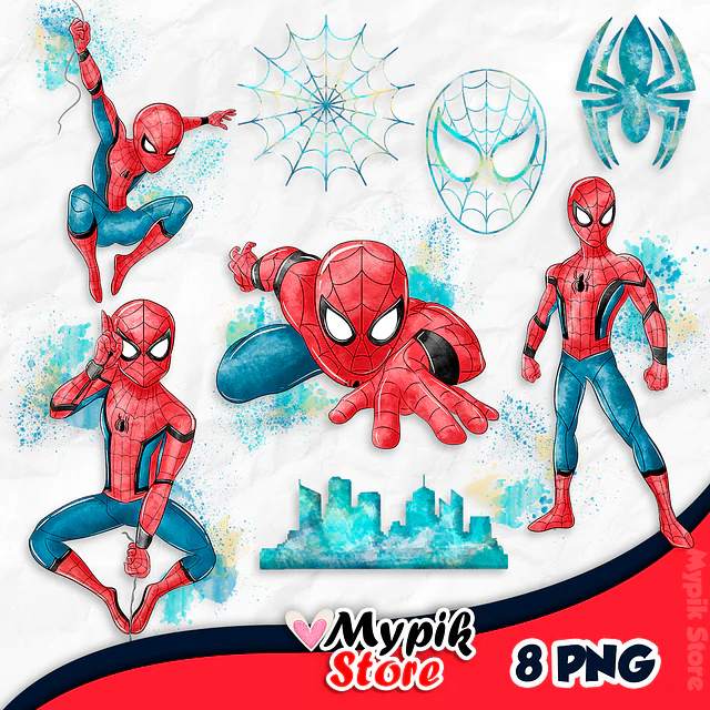 Kit Digital Homem Aranha Aquarela Imagens PNG