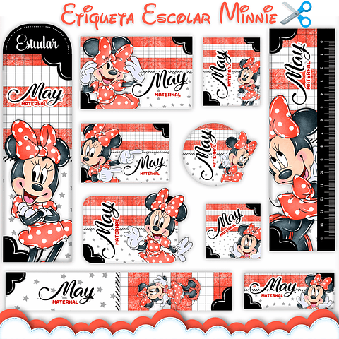 Arquivo de Corte Etiqueta Escolar Minnie