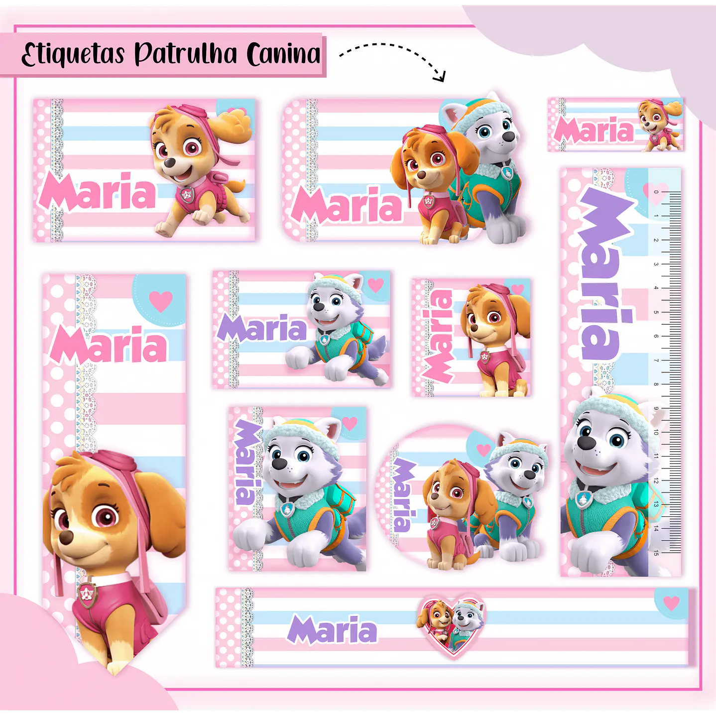 Arquivo de Corte Etiqueta Escolar Patrulha Canina Rosa  1