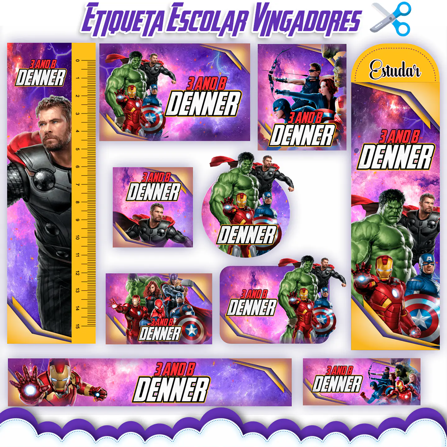  Arquivo de Corte Etiqueta Escolar Vingadores 1