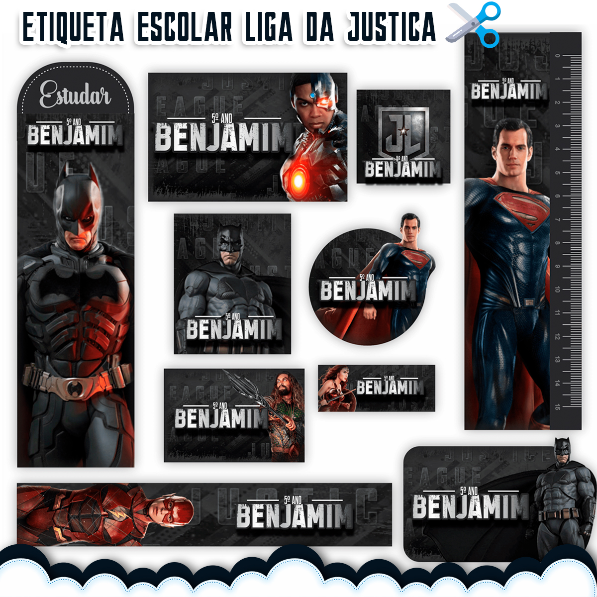 Arquivo de Corte Etiqueta Escolar Liga da Justiça