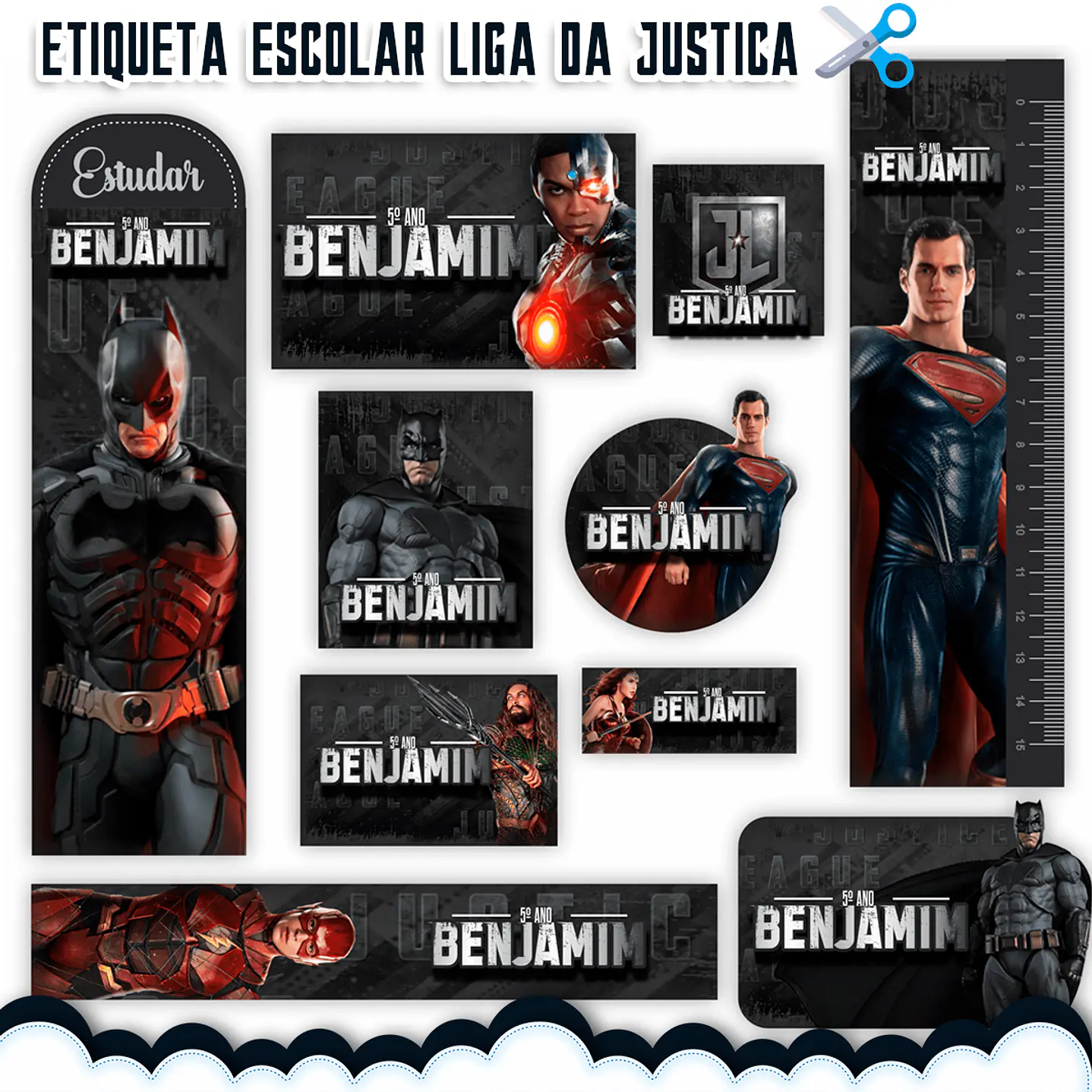 Arquivo de Corte Etiqueta Escolar Liga da Justiça 1