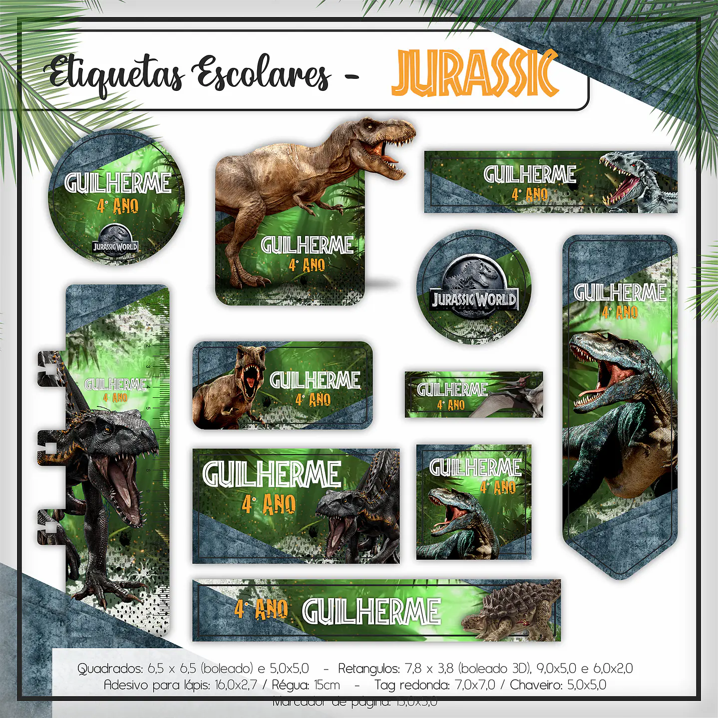 Arquivo de Corte Etiqueta Escolar Jurassic Word 1