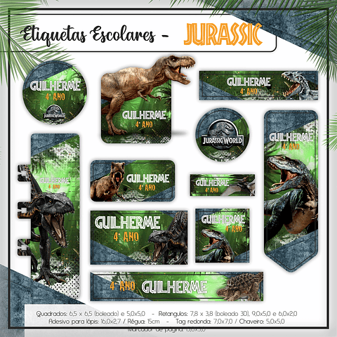 Arquivo de Corte Etiqueta Escolar Jurassic Word