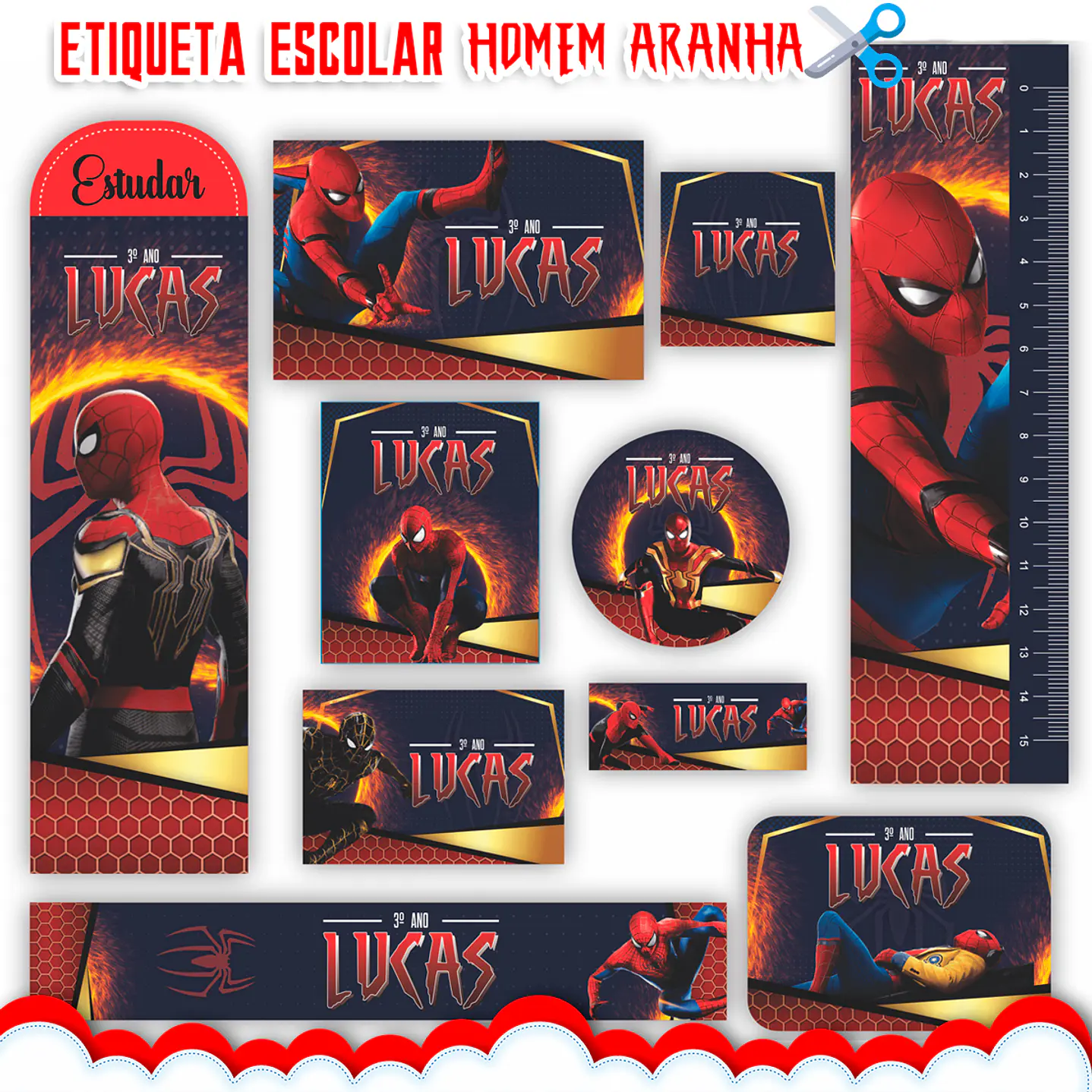 Arquivo de Corte Etiqueta Escolar Homem Aranha 1