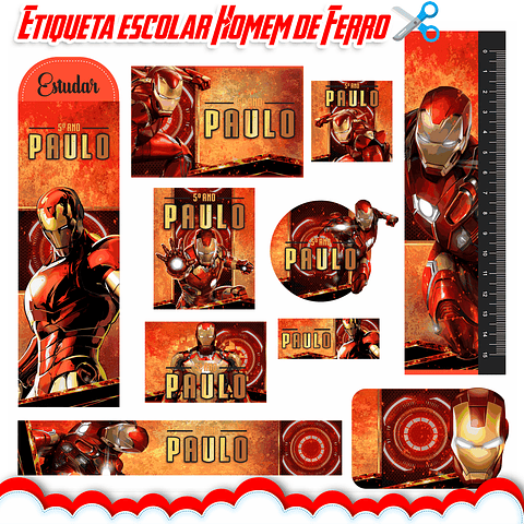 Arquivo de Corte Etiqueta Escolar Homem de Ferro