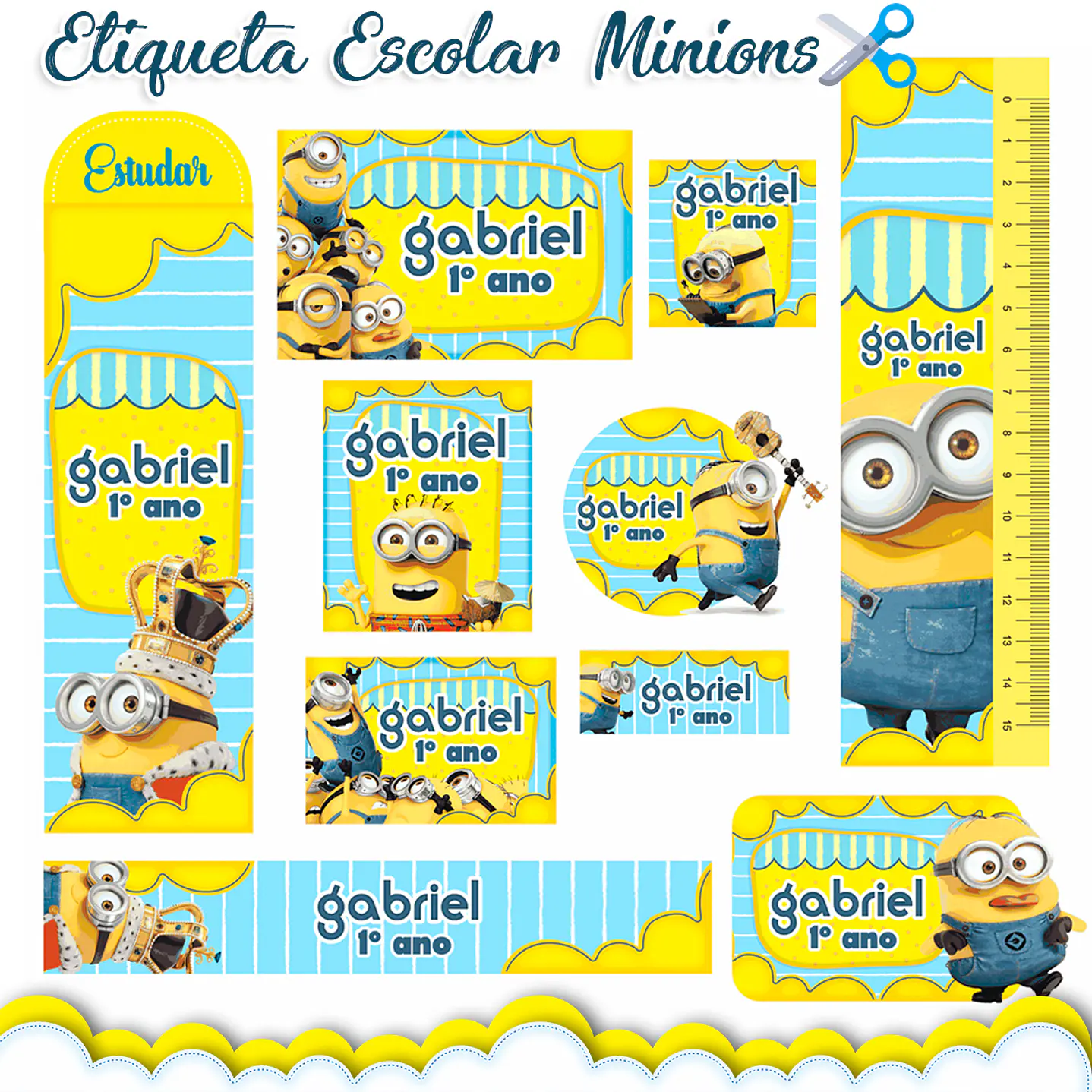 Arquivo de Corte Etiqueta Escolar Minions  1