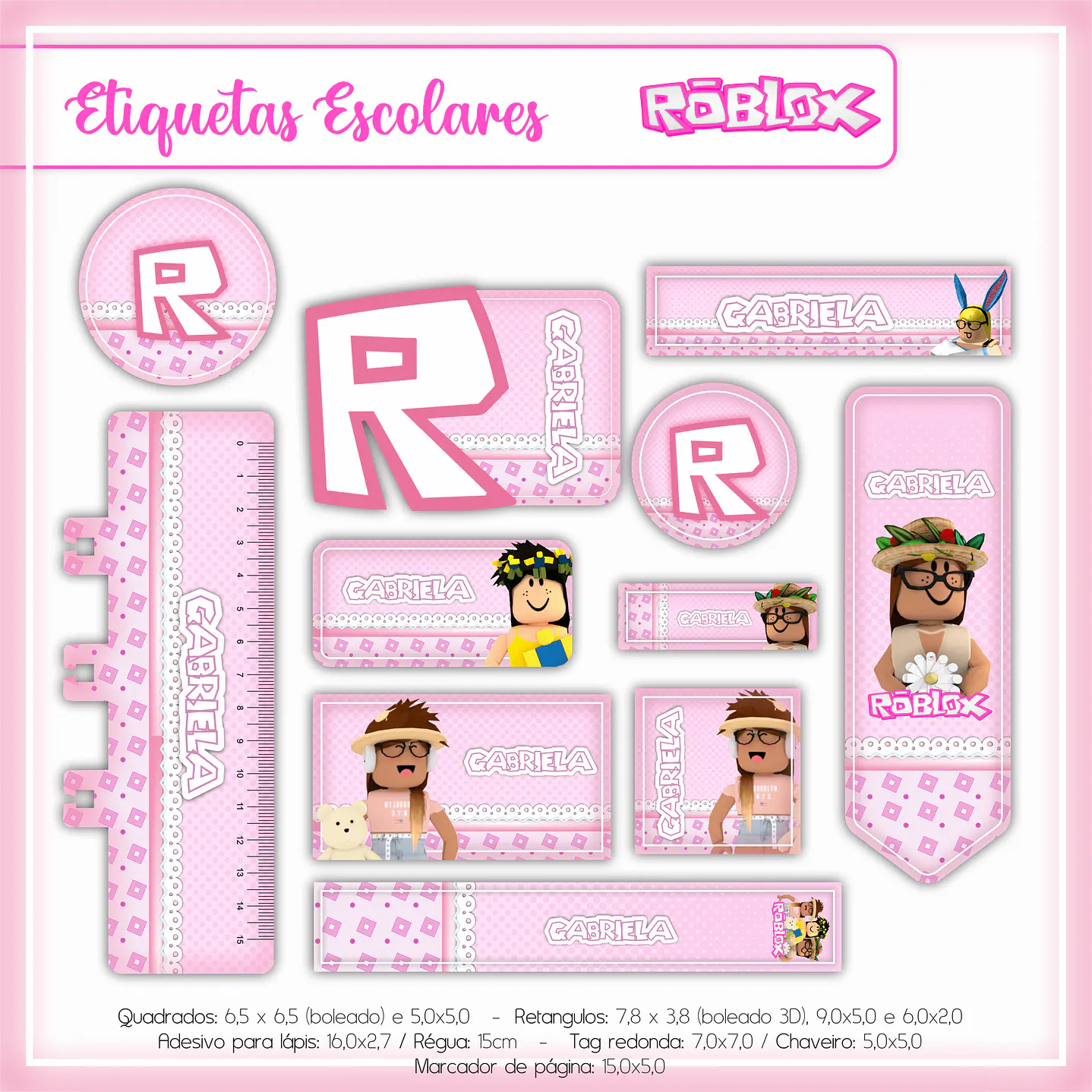 Arquivo de Corte Etiqueta Escolar Roblox Menina 1