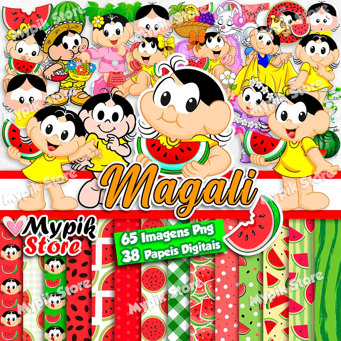 Kit Digital Magali imagens PNG e Papeis Digitais 1