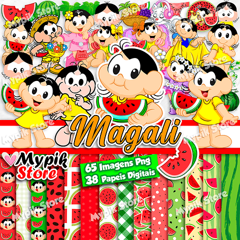 Kit Digital Magali imagens PNG e Papeis Digitais