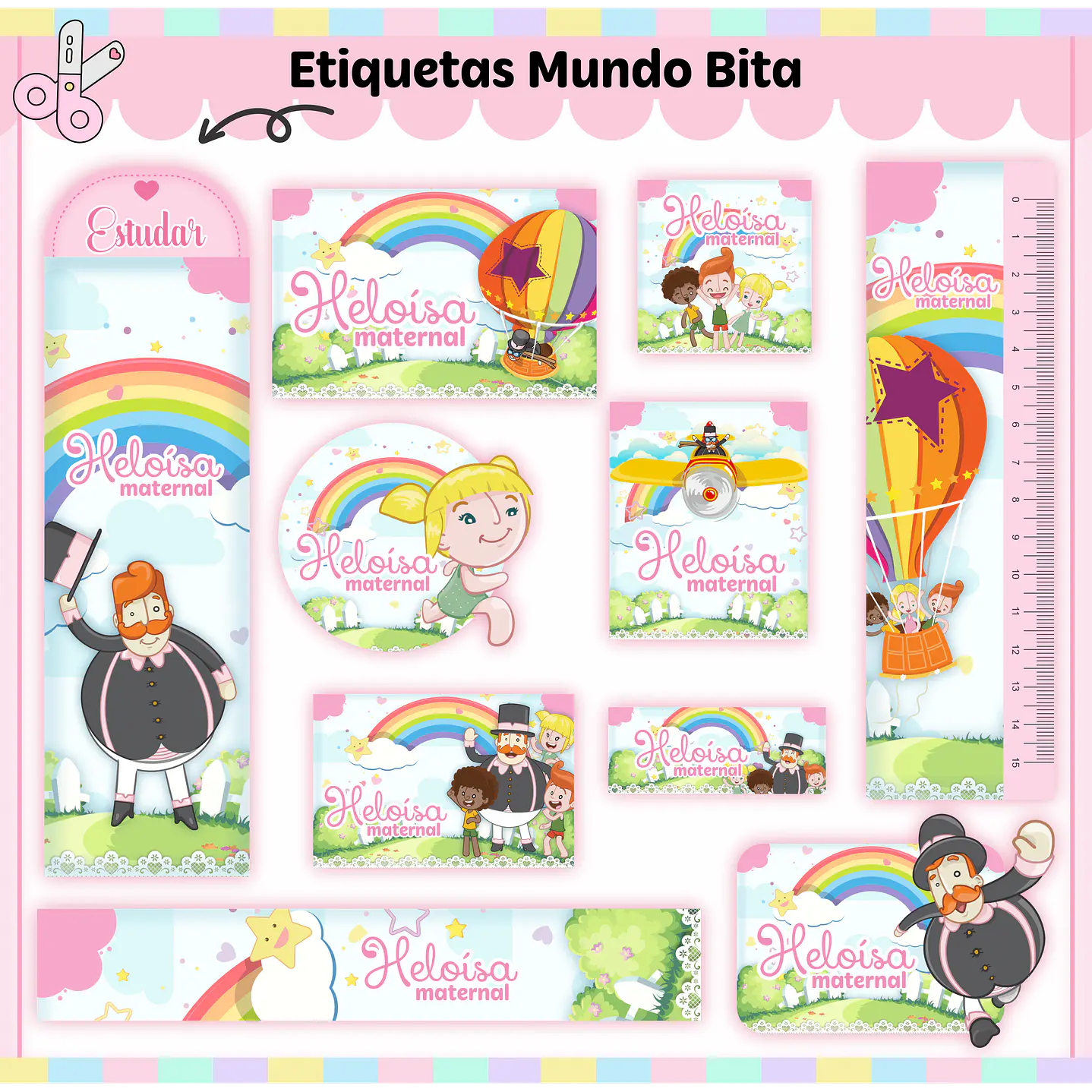 Arquivo de Corte Etiqueta Escolar Mundo Bita Rosa 1