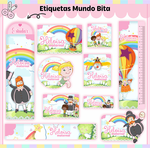 Arquivo de Corte Etiqueta Escolar Mundo Bita Rosa