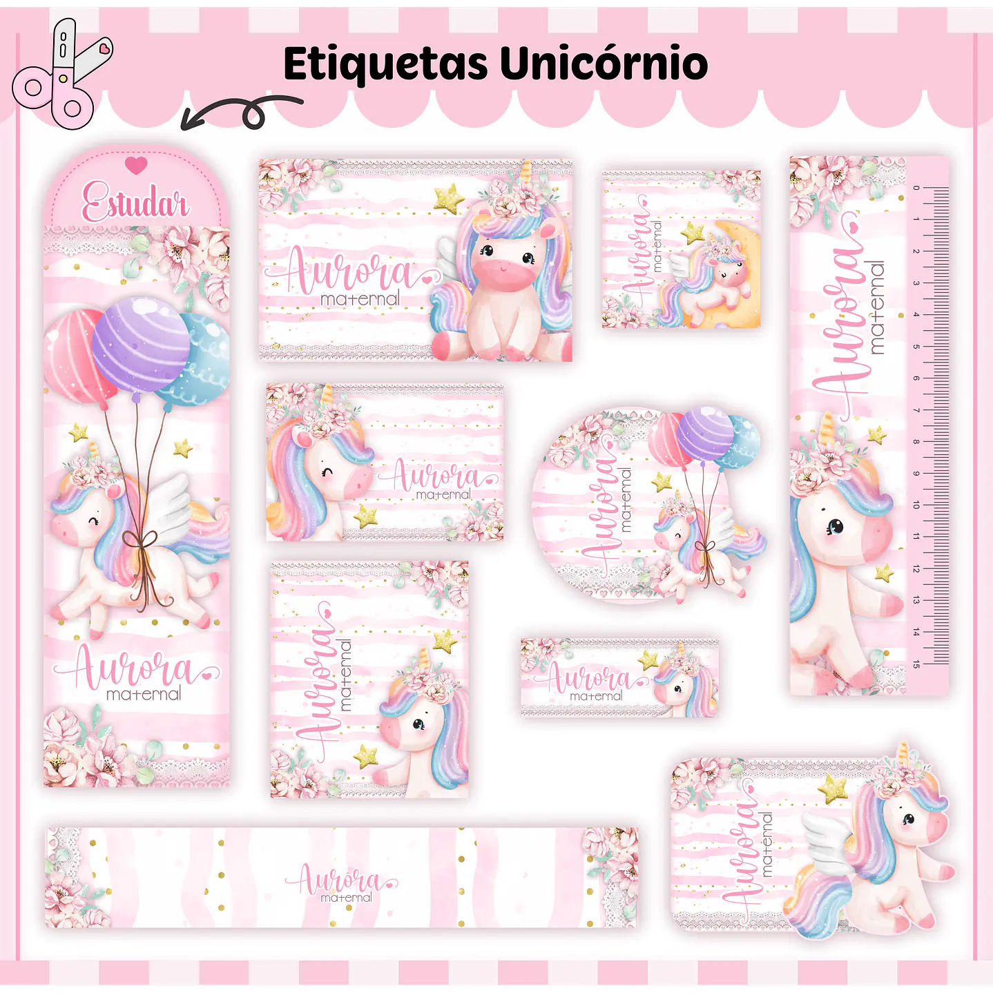  Arquivo de Corte Etiqueta Escolar Unicórnio  1