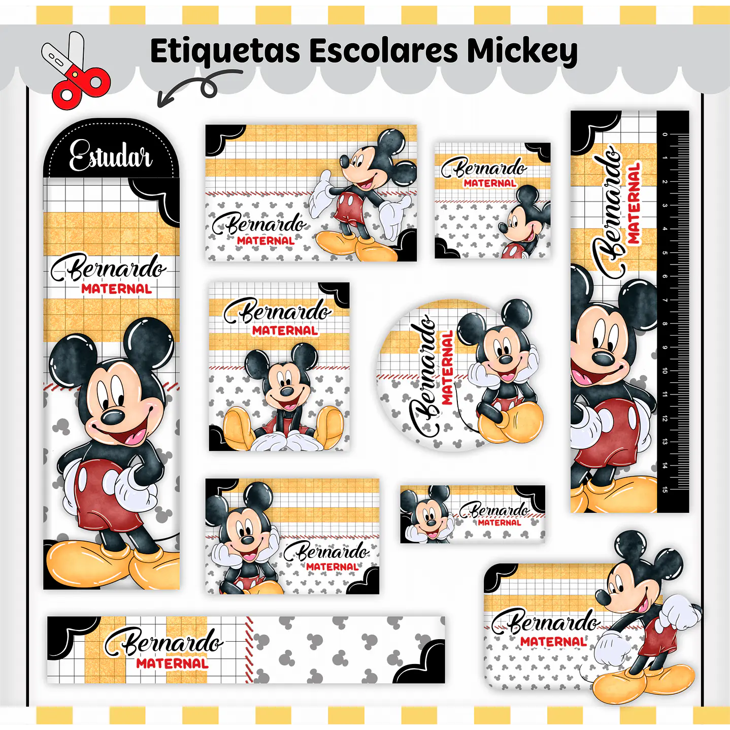 Arquivo de Corte Etiqueta Escolar Mickey 1