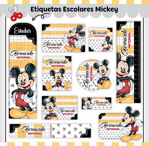Arquivo de Corte Etiqueta Escolar Mickey