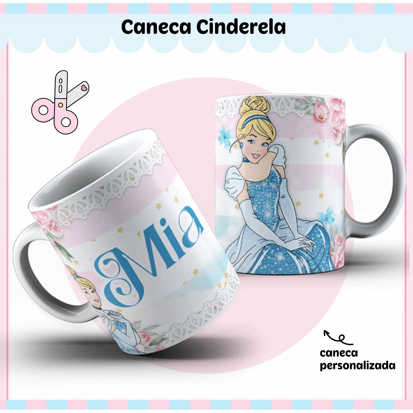 Arquivo de Corte Etiqueta Escolar Cinderela  2