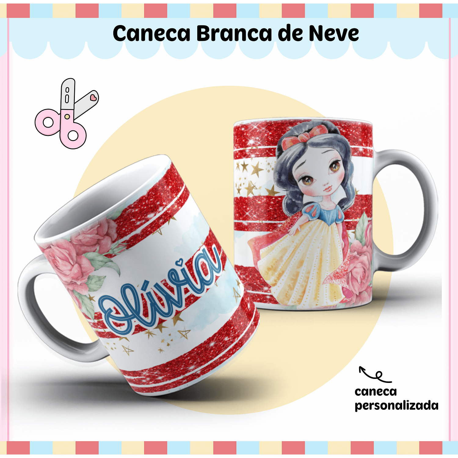 Arquivo de Corte Etiqueta Escolar Branca de Neve 3