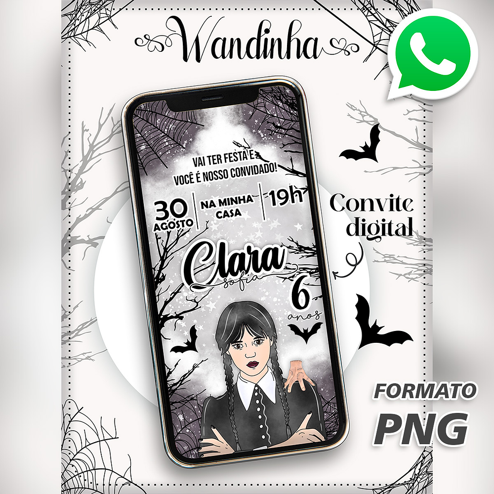 Convite Digital Wandinha - Personalizado