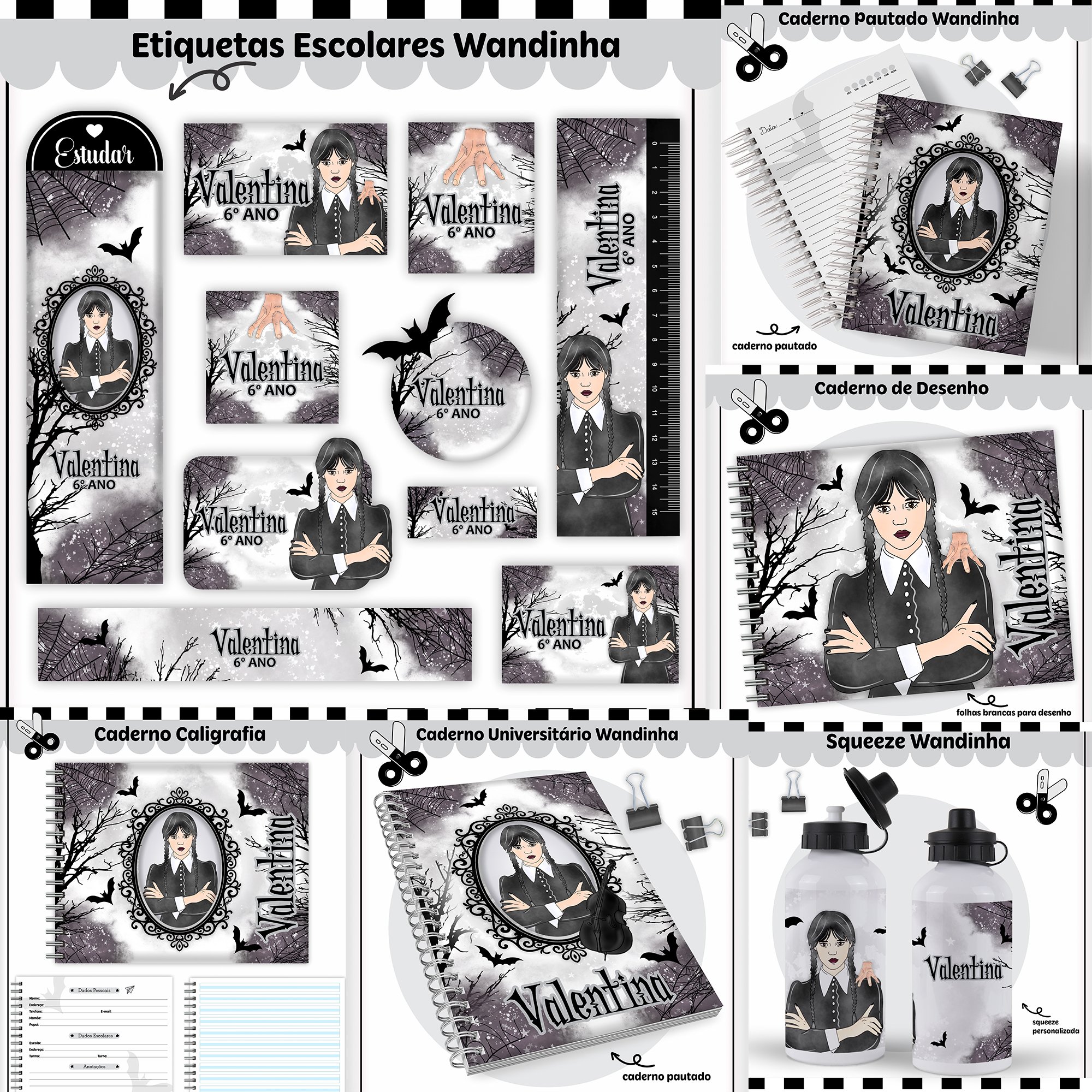 Kit Digital Encadernação Wandinha 