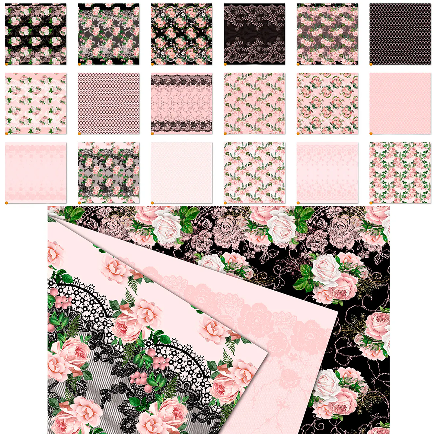 Kit Digital Papeis Floral e Rendado Rosa 2